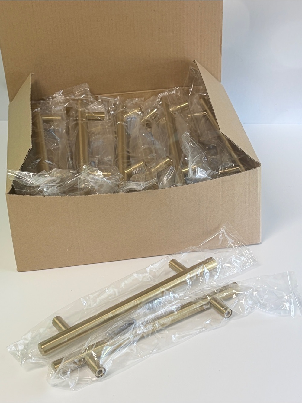 Mega Handles Satin Brass Cabinet Handles 7-3/8” Pulls – Lot of 35 New w/Hardware